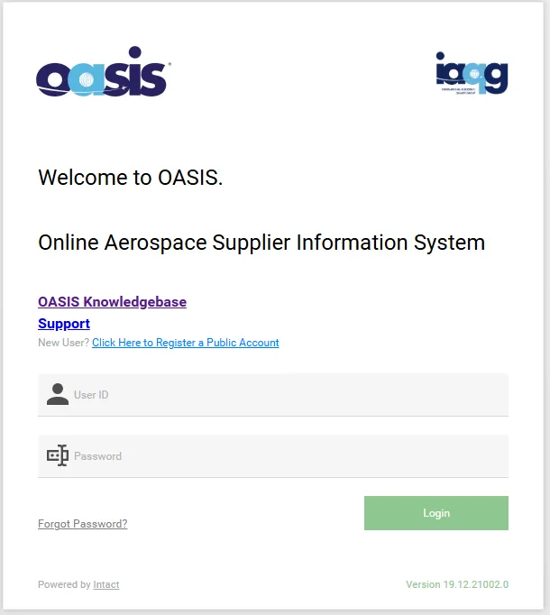 OASIS Login Screen